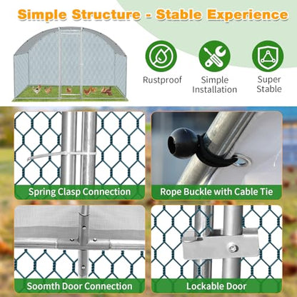 Outvita Large Metal Chicken Coop, 6.5×10FT Walk-in Poultry Cage with Waterproof & Anti-UV Round Arch Cover, Duck Rabbit Hen Cage Galvanized Mesh for Outdoor Yard Backyard and Farm - size: 78.0"L x 120.0"W x 78.0"H