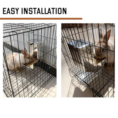 Rabbit Feeder - Small Animal Stainless Steel Gravity Feeding Trough with Lid, Outdoor Durable Cage Feeder Holds Several Days' Food (4 Inch/1.5Lbs) - size: 1 pc