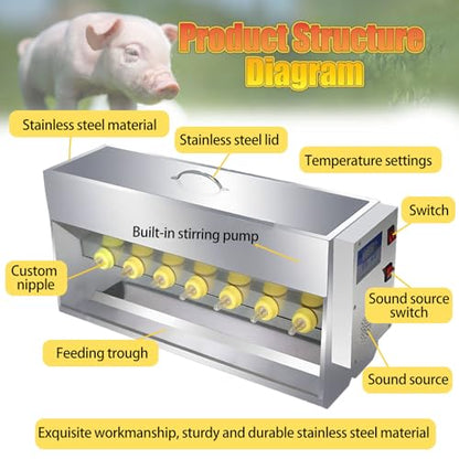 Constant Temperature Piglet Milk Feeding Machine, Pig Nursing Feeder with Sound Source Hole & 10/14 Nipples, Stainless Steel Farm Breeding Equipment for Newborn Piglets 10Heads - color: 10heads