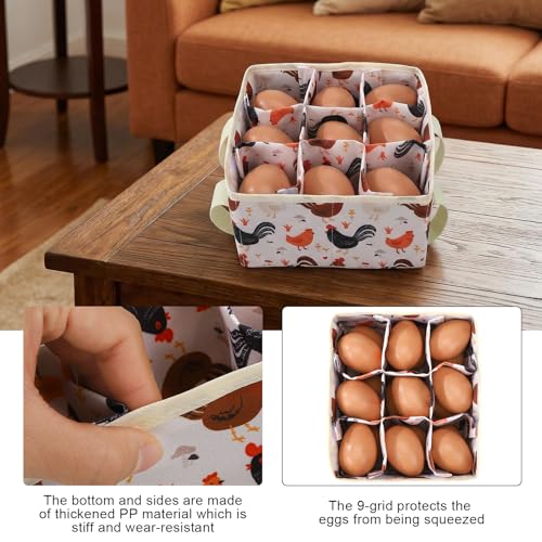 Removable Egg Collecting Basket, Egg Basket for Gathering Fresh Eggs with 9 Pouches, Foldable Canvas Egg Holder, Collector Egg for Chicken, Duck, Goose, Collection (Cartoon Chicken) - style: Cartoon Chicken