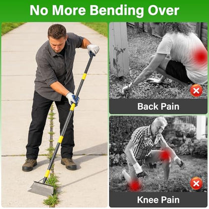 Weed Scraper Tool for Driveway Cracks, Long Handle Floor Scraper for Removing Weeds, Moss & Dirt, Heavy Duty Rustproof Metal Blade, Stand-Up Weeder for Sidewalk, Patio & Lawn Edging