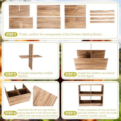 Cinnvoice Chicken Nesting Boxes 4 Compartment Wooden Chicken Laying Boxes for Hens Ducks Poultry Easy Egg Collection