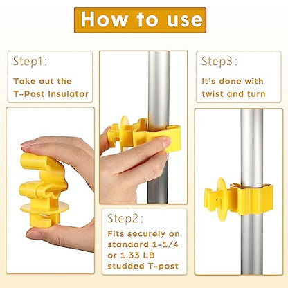 Geiserailie 150 Pcs T Post Insulators Shorter Wire Standard Snug Fitting T Post Clips Holding Insulators for Agricultural and Ranchers, Yellow