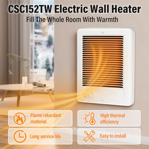 CSC152TW Electric Wall Heater Complete Unit With Thermostat, 5120 BTU, 240 Volt, 1500 Watt (Model: CSC152TW, Part: 67506) - size: 152