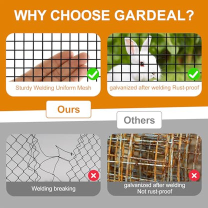 Gardeal 19 Gauge Black Hardware Cloth1/2 Inch -Vinyl Coated Welded Wire Mesh Roll- Duty Rust Proof Fencing for Gardens, Poultry Animal Netting Cage Screen (Black 1/2 16inx50Ft) - size: Black 1/2 16inx50Ft