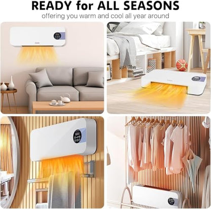 Wall Mounted Heater 1500W PTC Ceramic Electric Space Heater with Remote, LED Display, Adjustable Thermostat, Overheat Protection, Timer, Low Noise Heater for Bedroom, Office, Large Room Indoor Use