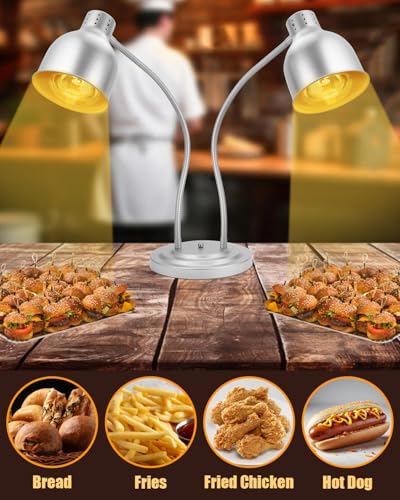 Food Heat Lamp, Heating Lamp with Flexible Arm, 250W Bulb x 3-5000 Hours Rated, Commercial Food Warmers for Buffet, Parties, Fast Food, (Sliver) - color: Sliver, size: Double-Head