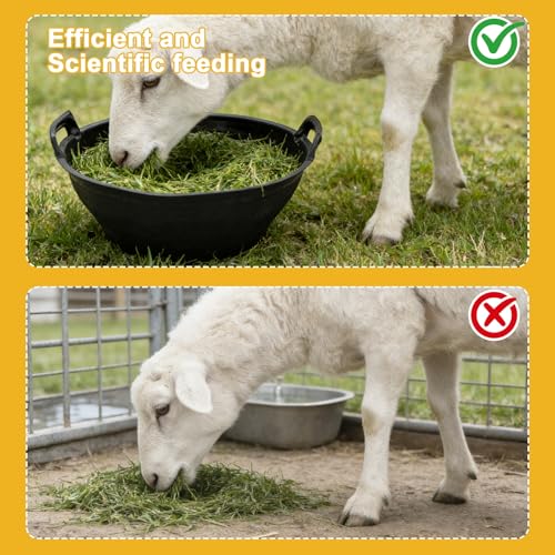 4Pcs Rubber and Plastic Feed Pan with Handle, 3 Gallon / 12 Quart Plastic Feed Pan Utility Horse Feed Bucket for Cats Dogs Goats Chicken Dust Bath Container Animal Feeding Watering Bowl