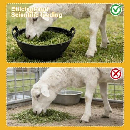 4Pcs Rubber and Plastic Feed Pan with Handle, 3 Gallon / 12 Quart Plastic Feed Pan Utility Horse Feed Bucket for Cats Dogs Goats Chicken Dust Bath Container Animal Feeding Watering Bowl