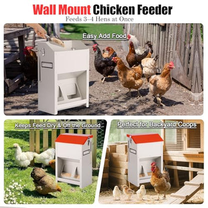10LB Wall Mount Chicken Feeder, Hanging Poultry Food Dispenser No Waste No Spill for Chickens Ducks Coop Supplies (No Assembly)