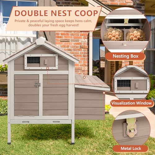 Chicken Coop Chicken House Outdoor with 2 Nesting Box, Wooden Hen Rabbit Pet House Hutch Poultry Cage with Removable Trays, Ramp (32" L x 23.6" W x 36.6" H) - size: 32.0"L x 23.6"W x 36.6"H