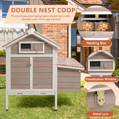 Chicken Coop Chicken House Outdoor with 2 Nesting Box, Wooden Hen Rabbit Pet House Hutch Poultry Cage with Removable Trays, Ramp (32" L x 23.6" W x 36.6" H) - size: 32.0"L x 23.6"W x 36.6"H
