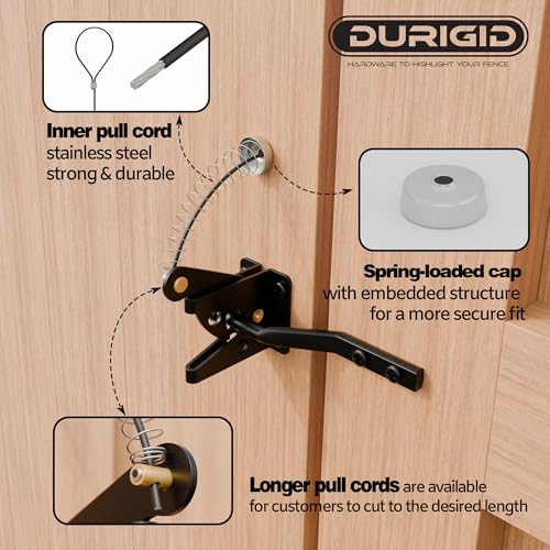 Spring Loaded Gate Latch Pull String Fence Gate Latch, Fingertip Release Self Latching Gate Latches, Small Gate Latch for Wooden Fence, Vinyl Door, Aluminum Gate, 1 Pack, Black