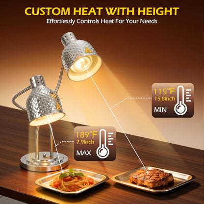 Dyna-Living Food Heat Lamp, 2-Head Adjustable Heat Lamp for Food Commercial Electric Food Warmer Lamp Catering Warming Lights for Buffet Parties Restaurant Kitchen, 500W - color: Silver