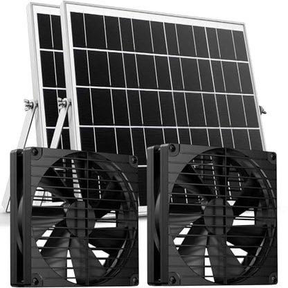 7 Inch 44W Solar Powered Two Fan Exhaust Vent Large Airflow for Outside Greenhouse Chicken Coop Shed Trailer, IPX7 Waterproof Brushless DC Motor 16.5 Ft On/Off Switch Cable