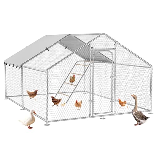 Large Metal Chicken Coop with Waterproof and UV-Resistant Cover, Chicken Run Outdoor Walk-in Cage Rabbit Duck Hen House for Yard Farm Use Spire Roof, 10’ W x 10’ L x 6.5’ H - size: 120.0"L x 120.0"W x 78.0"H