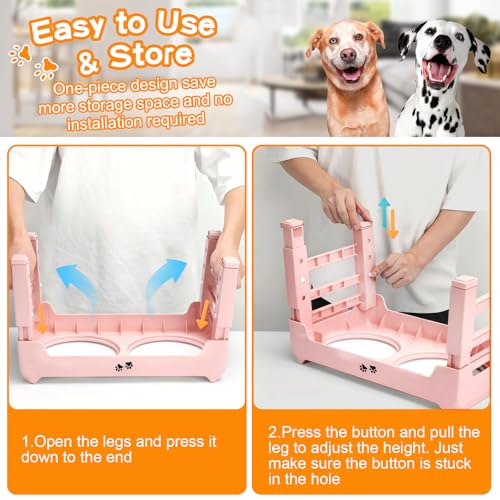 COMESOON Elevated Dog Bowls, 4 Height Adjustable Raised Bowl Stand with 2 Thick 50oz Stainless Steel Food Bowls Non-Slip Feeder Adjusts to 3.7'', 9.2'', 10.75'', 12.36'' Pink - color: Pink, size: 8" for Medium Dogs
