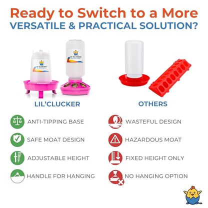 Lil'Clucker 1L Chick Feeder, 1.5L Chicken Waterer - No Leakage Chick Feeder and Waterer Kit, Durable Chicken Water Feeder, Chicken Feeder and Waterer Set, Poultry Waterer (Pink) - color: Pink