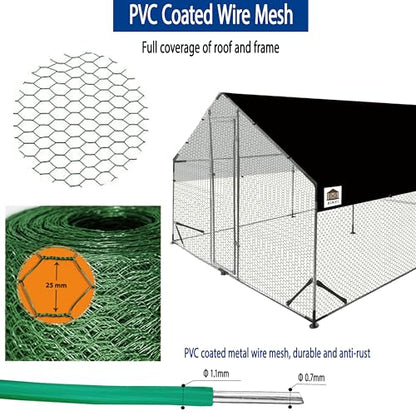 Chicken Runs for Yard with Cover, Metal Chicken Coop, Upgraded Anti-UV 180g/㎡ PE Cloth & 1.1mm Thickened PVC-Coated Hexagonal Chicken Wire Mesh & More Galvanized Steel Standpipes,13.1×9.8×6.4FT - size: 13.1×9.8×6.4FT