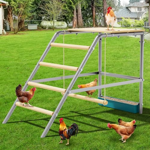 GarveeHome Chicken Perch for Coop with Swing, Wooden Ladder, Chicken Roosting Bars for Backyard Poultry Farm, Easy Assemble & Clean - size: 37.4"L x 18.9"W x 28"H