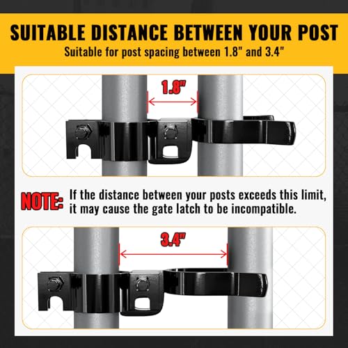 VIVIDA 1-3/8" x 1-3/8" Fence Gate Latch, Chain Link Fence Gate Fork Latch with Padlock Hole, Black Powder Coated, Bolts & Nuts Included, 2 PCS - size: 1-3/8" x 1-3/8" (2 PCS)