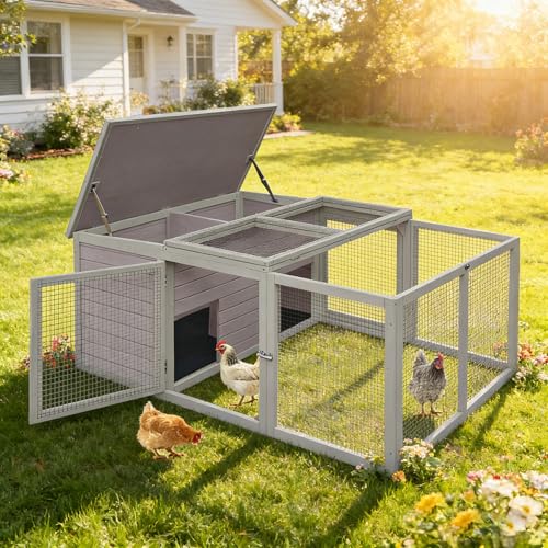 Aivituvin Walk in Chicken Coop, Chicken House Coop, Chicken Coop for 8 Chickens, Outdoor Poultry Duck Enclosure Small Animal Playpen - Easy Clean PVC Layer Included - color: Grey, size: AIR28