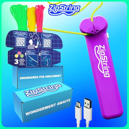 Original ZipString Bundle Pack – As Seen on Shark Tank – 2 Classic Rope Launcher Toys for Kids & Adults – Vivacious Violet & Aesthetic Aqua – USB-C Rechargeable Fidget Toy with Strings & Trick Library