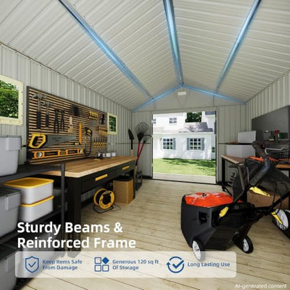 10x12 FT Outdoor Storage Shed, Garden Metal Shed with Lockable Doors & Window, Extra Large Tool Shed for Backyard, Patio & Lawn - size: 10x12 FT (No Base)