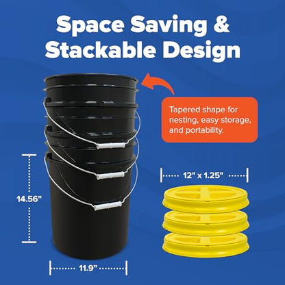 ePackageSupply 5 Gallon Bucket - Food Grade Bucket with Airtight Gamma Seal Screw-On Lid, BPA-Free, Heavy-Duty 90 Mil HDPE Plastic, Bulk Storage, Durable Container, Made in USA, Black/Yellow, 6 Packs - color: Black/Yellow, size: 6 Packs