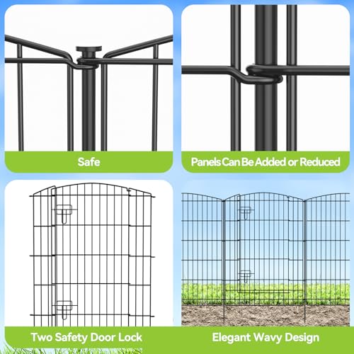 INJOPEXI Decorative Garden Fence 12 Panels 26ft (L)×36in (H) Garden Fences with 11 Panels + 1 Gate, No Dig Animal Barrier Rabbit Fencing Rustproof Metal Wire Temporary Dog Fence for Patio Outdoor Yard - size: 12 Panels 26ft(L)-36"(H) - With Gate
