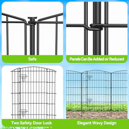 INJOPEXI Decorative Garden Fence 6 Panels 13ft (L)×36in (H) Animal Barrier Fences with 5 Panels + 1 Gate, No Dig Garden Fencing Rustproof Metal Wire Temporary Rabbit Dog Fence for Patio Outdoor Yard - size: 6 Panels 13ft(L)-36"(H) - With Gate