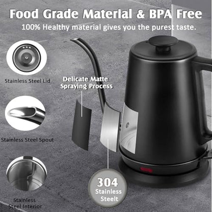 1L Electric Gooseneck Kettle, Tea Kettle for Boiling Water, Gooseneck Electric Kettle for Coffee & Tea, Fast Boiling for Pour Over, Auto Shut-Off, Boil-Dry Protection, 360° Rotational Base - color: 1.0L Black