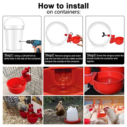 Chicken Water Cup Waterer for Poultry, 3/8 in Automatic Filling Waterer Poultry Drinking Bowl Chicken Water Feeder, Automatic Poultry Drinking Bowl for Duck Turkey Rabbit Geese Farm (12)