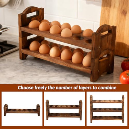 3-Tier Wooden Egg Holder Countertop, 36 Grid Stackable Farmhouse Egg Storage Rack, Rustic Kitchen Counter Decor Organizer For Fresh Chicken Duck Eggs, Housewarming Kitchen Gift