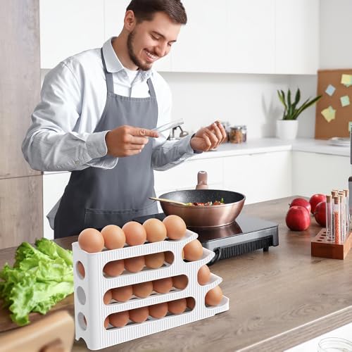 Sotfamily Egg Holder for Fridge, 4 Tiers, Egg Roller for Eggs 24 Count | Auto Rolling Egg Storage Organizer for Refrigerator, Slim Space Saving Container, Dispenser - size: 4 Tiers