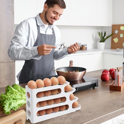 Sotfamily Egg Holder for Fridge, 4 Tiers, Egg Roller for Eggs 24 Count | Auto Rolling Egg Storage Organizer for Refrigerator, Slim Space Saving Container, Dispenser - size: 4 Tiers