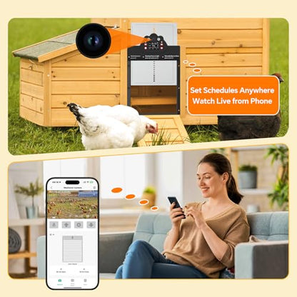Automatic Chicken Coop Door Solar Powered with 2K Camera & Night Vision, IP65 Wireless Auto Door Opener, 6-Month Battery, APP Control, 2-Way Audio, Anti-Pinch Design (Carbon Black) - color: Carbon Black