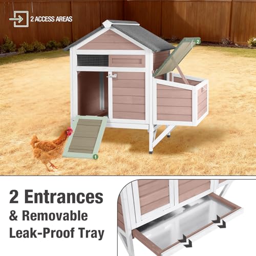 Small Chicken Coop with 2 Nesting Boxes, Wooden Hen House for 1-2 Chickens, Waterproof Asphalt Roof Poultry Hutch with Wildlife-Proof Latches, Roosting Bar and 4 Ground-Clearing Legs - color: Brown