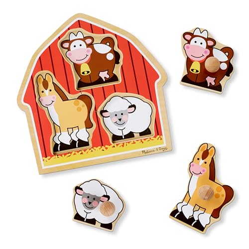 Melissa & Doug Barnyard Animals Jumbo Knob Puzzle, Wooden Peg Puzzle for Toddlers, Educational Toy for Shape Recognition and Fine Motor Skills, Ages 1+ - style: Barnyard Animals