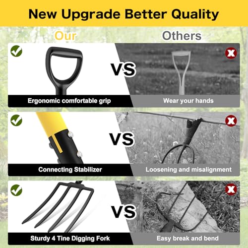 Pitch Fork, 4 Tine Heavy Duty Garden Fork with Ergonomic No-Slip D-Grip Handles, 45 Inches Long Handle Spading Fork, Perfect for Gardening Digging, Land Management, Yard work, Farming (Black)
