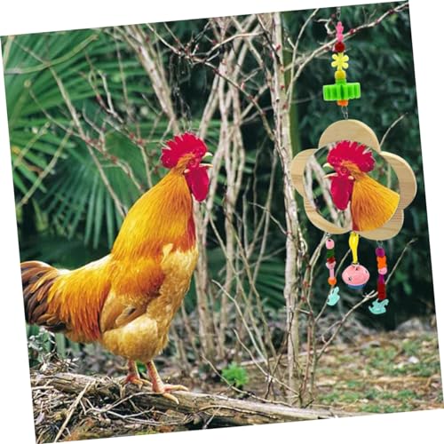 Wooden Hanging Mirror Toy for Chickens Bells Interactive Pet Mirror for Cage Play Reduces Loneliness for Hens and