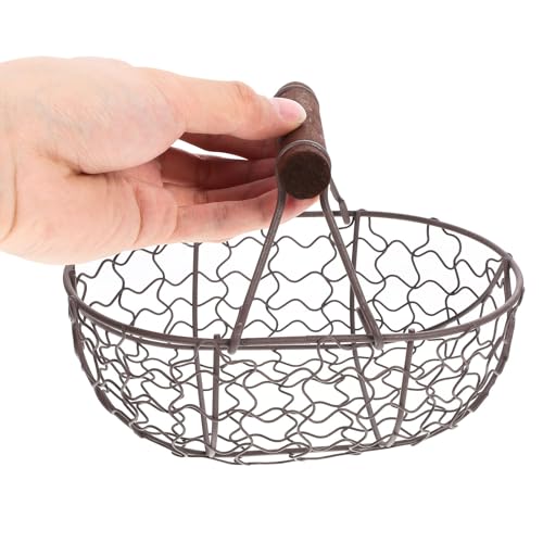 Mini Wire Egg Baskets Antique Wire Basket with Wood Handle Vegetables Fruits Bread in Kitchen Dining Table 7.07x4.72x4.72in
