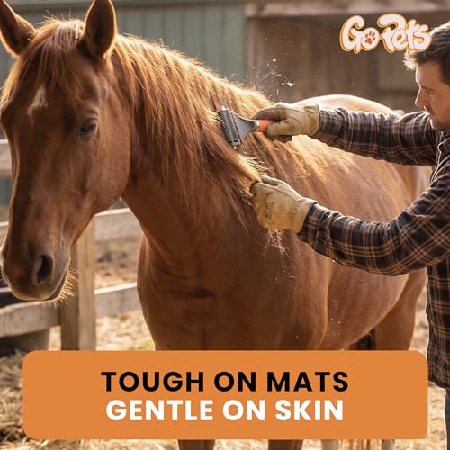 GoPets 2-in-1 Dematting Comb for Dogs, Pet Grooming Rake, Double-Sided Dog Brush for Shedding, Deshedding Brush for Cats, Undercoat Mat Dematting Tool for Long Haired Cats, Grooming Matting Hair - style: 2-Sided Dematting Comb