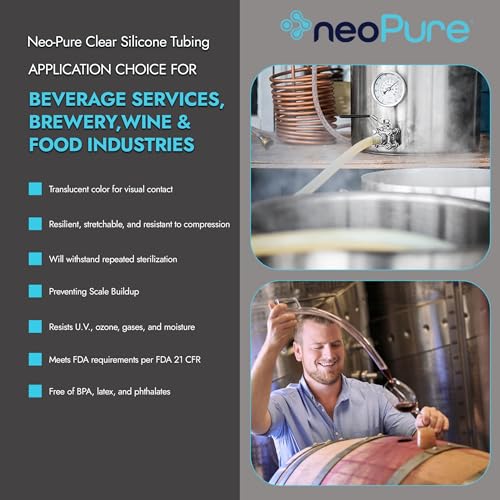 Neo-Pure Silicone Tubing – Clear Food-Grade Flexible Tube for Beverage, Dairy, and Food Processing Applications, Temperature Resistant, Non-Toxic, 1/8 Inch ID x 5/16 Inch OD, 100FT. Roll
