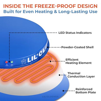 Lil'Clucker Heated Base for Chicken Waterer – Automatic Metal Freeze Proof Heated Chicken Waterer with Heater & LED – Poultry Heated Waterer for Winter (Blue, 11 Inch) - color: Blue