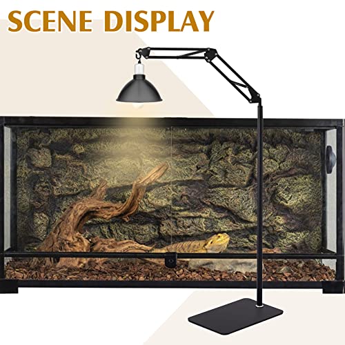 Queekay Reptile Heat LAMP Stand, Black Metal, Adjustable Height and Width, 5 Hanging Hooks, for Terrarium, Aquarium, Incubator, Cages, Suitable for Reptiles, Amphibians, Small Animals