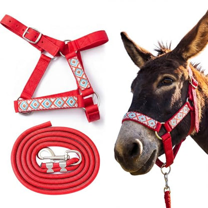 1 Set Miniature Donkey Halter with Lead Ropes, Cute and Stylish Adjustable Nylon Head Collar Set for Miniature Donkeys (Red) - color: Red