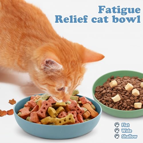 Tioncy 24 Pcs Cat Food Bowl 5.5'' Fatigue Relief Shallow Cat Food Dish Wide and Small Pet Wet Plate Wide Stray Wet Feeding Bowl for Ferrets Feral Short Legged Kitten, Wheat Straw(Blue,Green,Classic) - color: Blue,Green, style: Classic