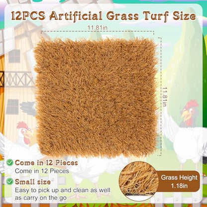 Zhengmy 12 Pcs Chickens Nesting Pads Set Nest Box Bedding Washable Nesting Pads for Chicken Coop, Artificial Grass Rug Carpet Synthetic Turf Mat, 12 x 12 x 1.2 Inches(Brown) - color: Brown