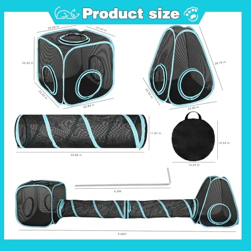 9.45FT Outdoor Cat Enclosures Portable Cat Playhouse, Pop Up Cats Tent with 33.86x 11.81IN Double Kitty Tunnels DIY in Multiple Ways, Cats Playpen Play Tents for Rabbits and Small Animals